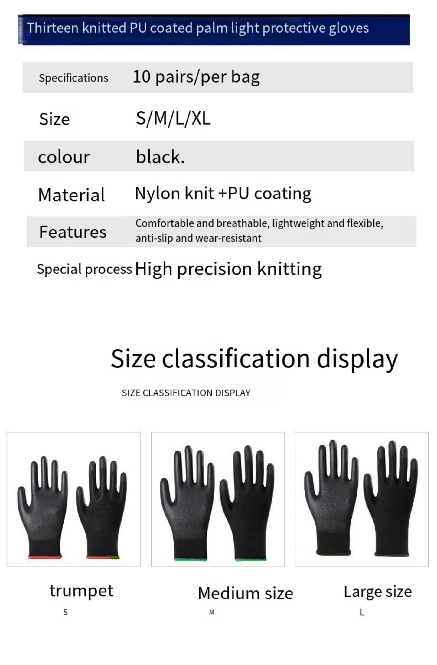 10 Pairs Durable Safety Gloves - Anti-Slip, Wear-Resistant!!!