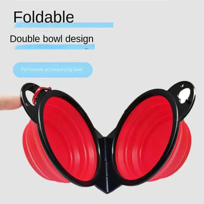 1-piece 2-in-1 foldable dual portable outdoor travel dog bowl