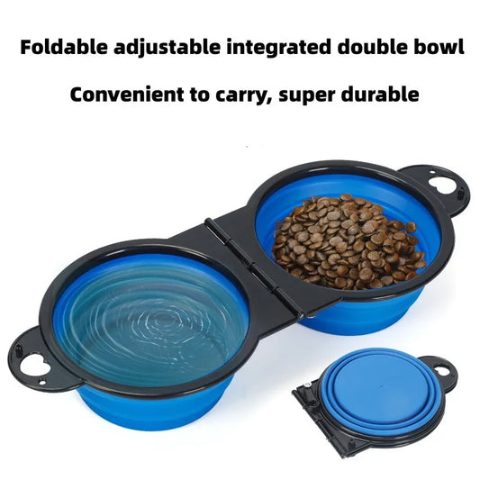 1-piece 2-in-1 foldable dual portable outdoor travel dog bowl